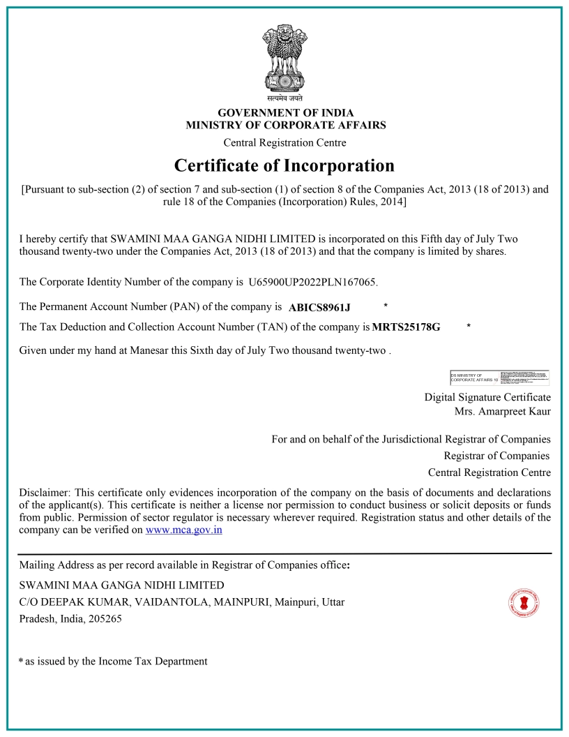 Certificate of Incorporation